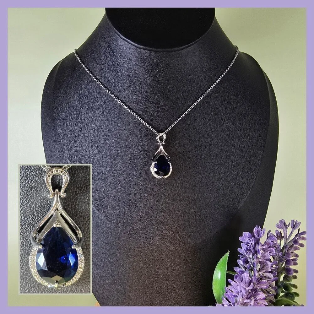 Sapphire Crystal Teardrop Pendant 17.5